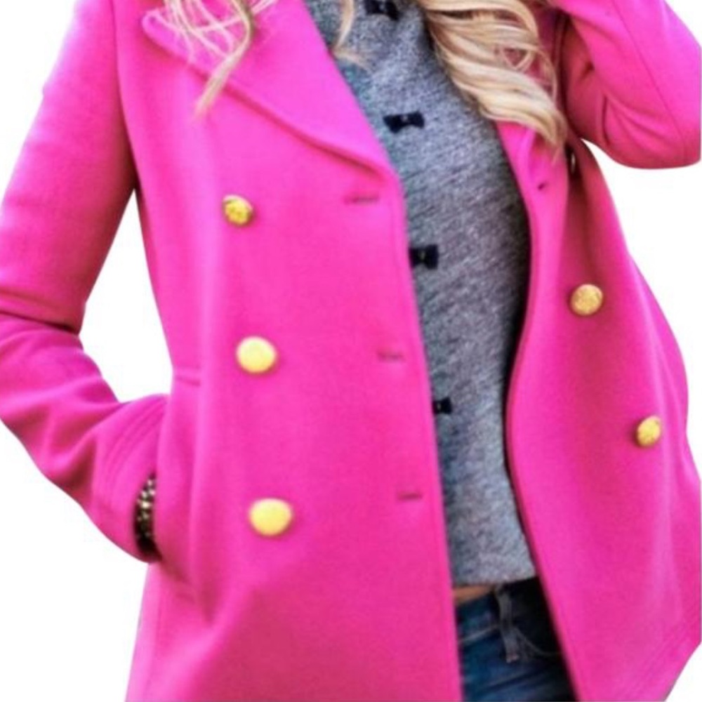 J Crew Pink Double Breasted Peacoat with Gold Buttons in Great Condition
